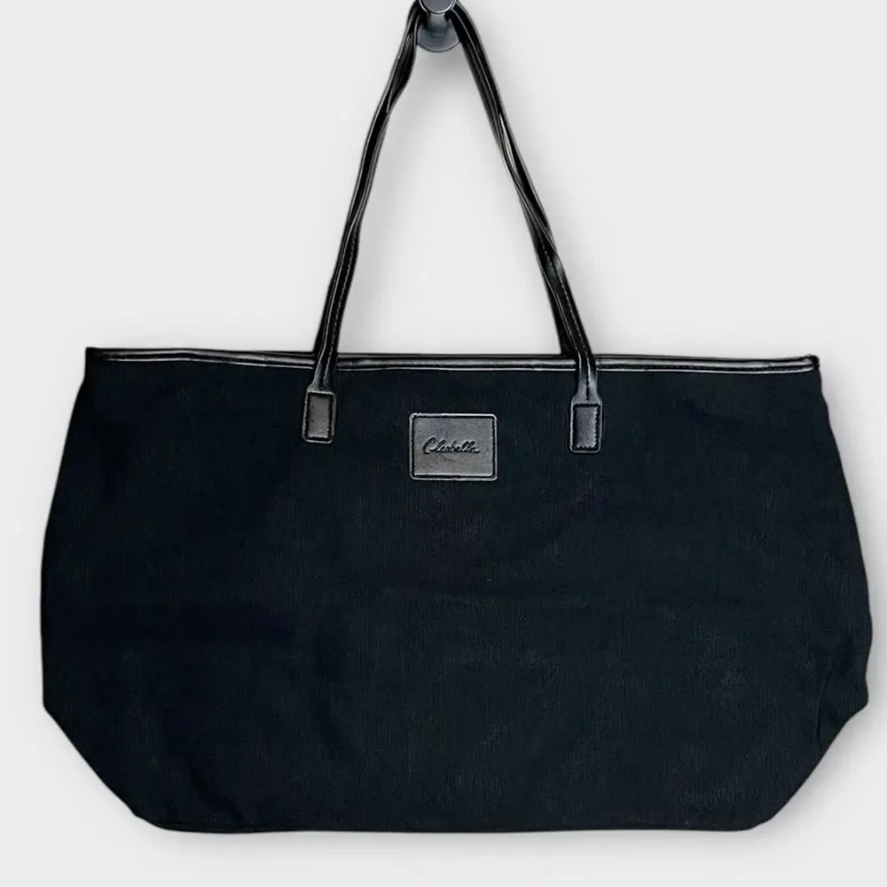 NEW CLEOBELLA Large Canvas Tote in Black with Vegan leather trim fabfitfun box